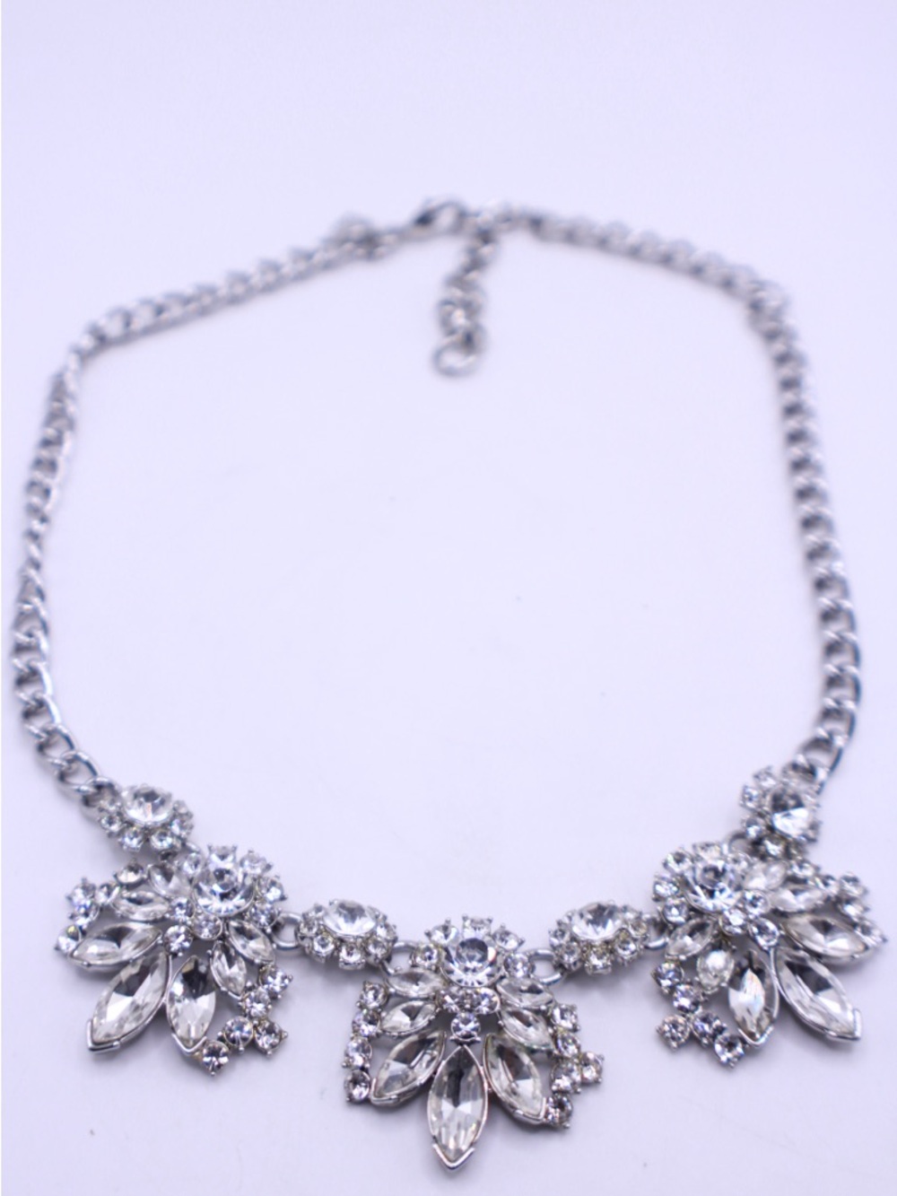 Banana Republic Silver Crystal Floral Statement Necklace
